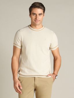 Dockers - Men Solid Beige Round Neck Classic Fit T-Shirt