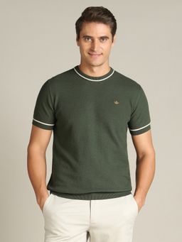 Dockers - Men Solid Green Round Neck Classic Fit T-Shirt