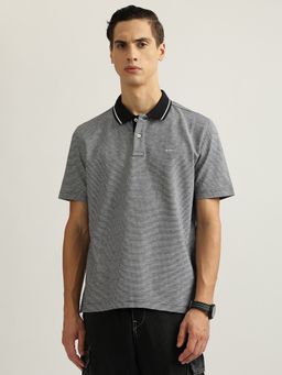 GANT - Men Grey Textured Collared Short Sleeves Polo T-Shirt