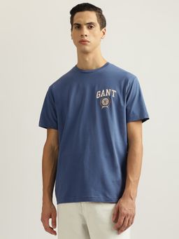 GANT - Men Blue Solid Round Neck Short Sleeves T-Shirt
