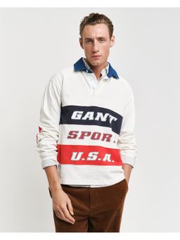 GANT - Men White Printed Collared Full Sleeves Polo T-Shirt