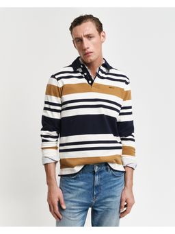 GANT - Men Beige Striped Polo Neck Full Sleeves T-Shirt