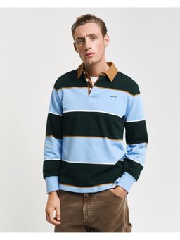 GANT - Men Blue Striped Polo Neck Full Sleeves T-Shirt