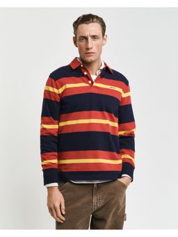 GANT - Men Red Striped Polo Neck Full Sleeves T-Shirt