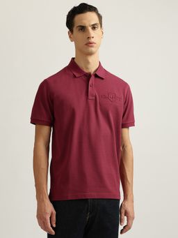 GANT - Men Maroon Solid Collared Short Sleeves Polo T-Shirt