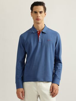 GANT - Men Blue Solid Collared Full Sleeves Polo T-Shirt