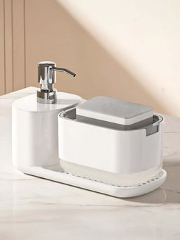 The Better Home - 3-In-1 Soap Dispenser-Plastic Soap Dish with Sponge Holder, White