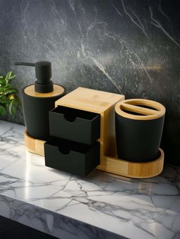 The Better Home - Bathroom Accessories Set Of 3, Black , 347Ml