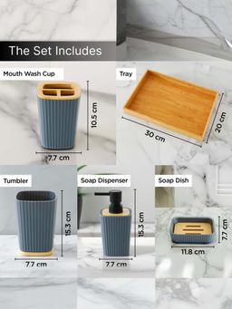The Better Home - Bathroom Accessories Set Of 5, 357Ml, Grey