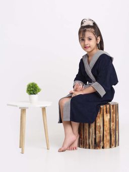 Creeva - Kids Bathrobe Comfortable Belted & Pocket Navy Blue
