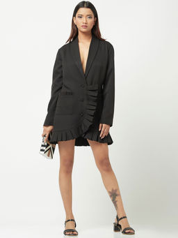 Attic Salt - Black Solid Tailored Box Pleats Dress