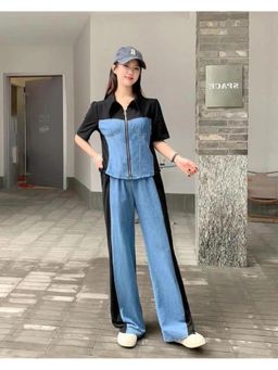 Loveable Creations By Muskan - Women Black Denim Colorblock Co-Ord Set