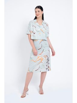 Nuvean - Women Green Khadi Abstract Shirt with Skirt