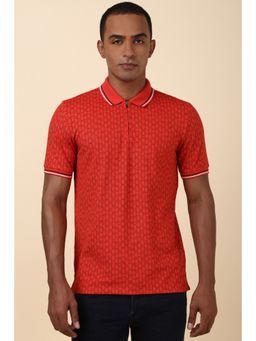 Allen Solly - Men Red Print Polo Neck T-Shirt