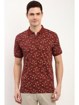 Allen Solly - Men Maroon Print Polo Neck T-Shirt