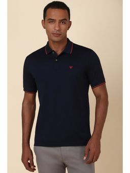 Allen Solly - Men Navy Blue Solid Polo Neck T-Shirt