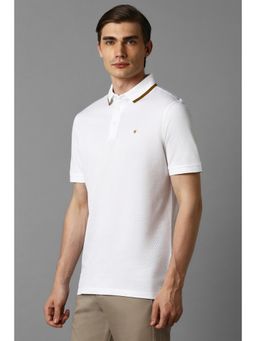 Louis Philippe - Men White Self Design Polo Neck T-Shirt
