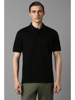 Louis Philippe - Men Black Solid Polo Neck T-Shirt