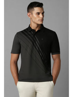 Louis Philippe - Men Black Print Polo Neck T-Shirt