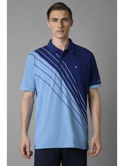 Louis Philippe - Men Blue Colorblock Polo Neck T-Shirt