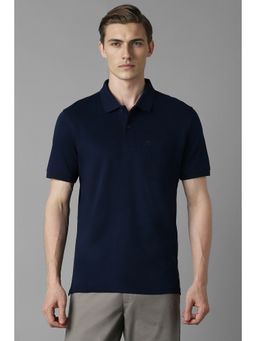 Louis Philippe - Men Navy Blue Solid Polo Neck T-Shirt