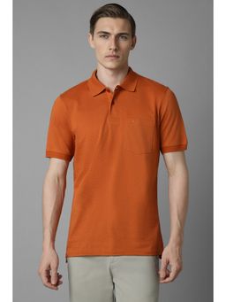Louis Philippe - Men Orange Self Design Polo Neck T-Shirt