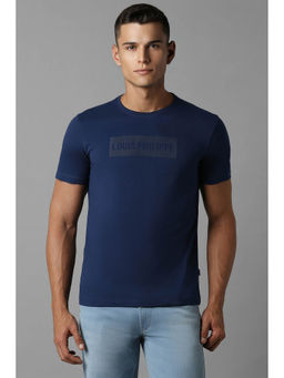 Louis Philippe - Men Navy Blue Print Polo Neck T-Shirt