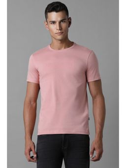 Louis Philippe - Men Pink Solid Crew Neck T-Shirt