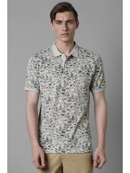 Louis Philippe - Men Beige Floral Print Polo Neck T-Shirt