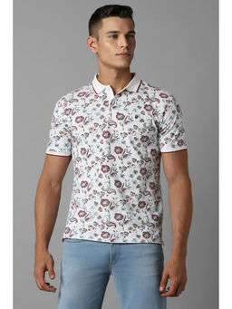 Louis Philippe - Men White Print Polo Neck T-Shirt