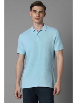 Louis Philippe - Men Blue Textured Polo Neck T-Shirt