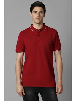 Louis Philippe - Men Red Solid Polo Neck T-Shirt