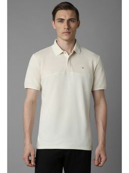 Louis Philippe - Men Cream Print Polo Neck T-Shirt