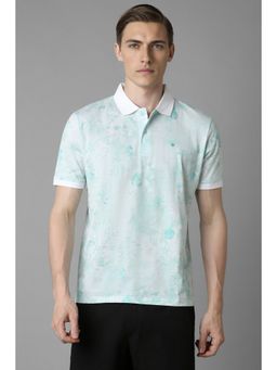 Louis Philippe - Men Green Print Polo Neck T-Shirt