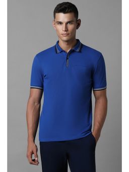 Louis Philippe - Men Blue Solid Polo Neck T-Shirt
