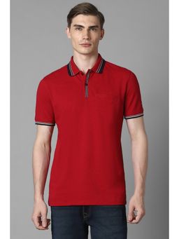 Louis Philippe - Men Red Solid Polo Neck T-Shirt