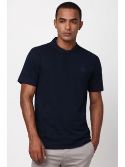 Peter England - Men Navy Blue Solid Henley Neck Round Neck T-Shirt