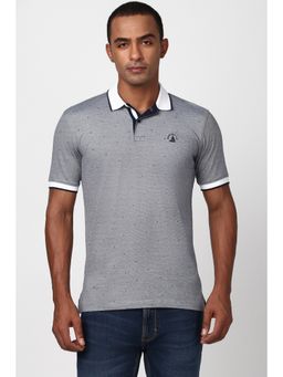Peter England - Men Grey Stripes Polo Neck Polo T-Shirt
