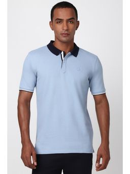 Peter England - Men Blue Solid Polo Neck Polo T-Shirt