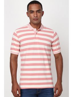 Peter England - Men Pink Stripes Polo Neck Polo T-Shirt