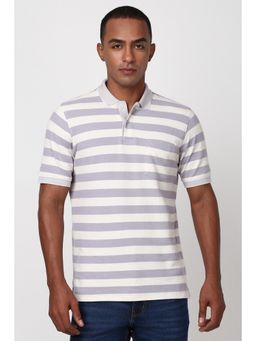 Peter England - Men Lavender Stripes Polo Neck Polo T-Shirt
