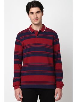 Peter England - Men Maroon Stripes Polo Neck Polo T-Shirt