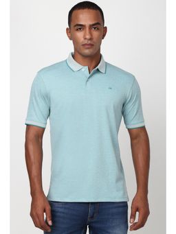 Peter England - Men Blue Solid Polo Neck Polo T-Shirt