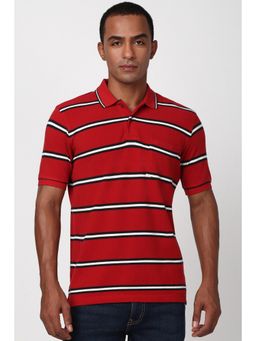 Peter England - Men Red Stripes Polo Neck Polo T-Shirt