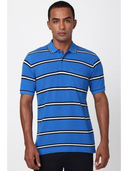 Peter England - Men Blue Stripes Polo Neck Polo T-Shirt