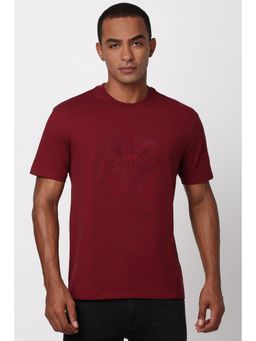 Peter England - Men Maroon Embroidered Round Crew Neck Round Neck T-Shirt