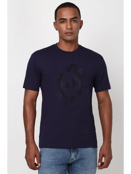 Peter England - Men Purple Embroidered Round Crew Neck Round Neck T-Shirt