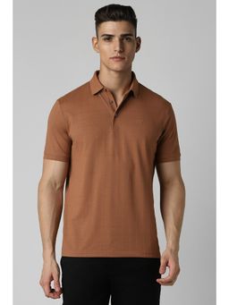 Van Heusen - Men Brown Checks Polo Neck T-Shirt