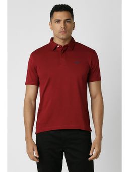 Van Heusen - Men Maroon Solid Polo Neck T-Shirt