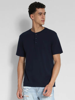 American Eagle - Men Navy Blue Short-Sleeve Henley Icon T-Shirt